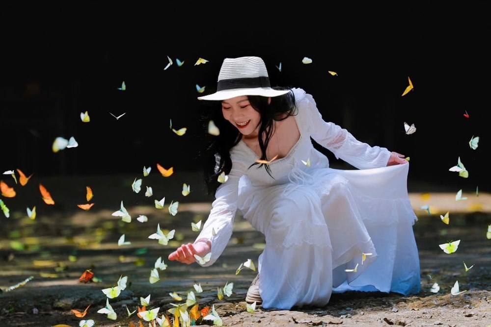 Khu vực cổng vào Vườn quốc gia Cúc Phương với những đàn bướm xuất hiện dày đặc ngay từ lối vào.